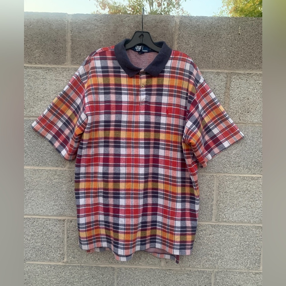 Vtg Polo Ralph Lauren Madras Polo Men's Yellow Black Red Plaid Golf Shirt USA XL